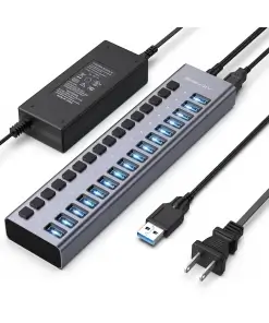עמדת טעינה מהירה לסלולריםטאבלט 16 חיבורי USB 3.1 בצבע אפור Acasis AC-HS716