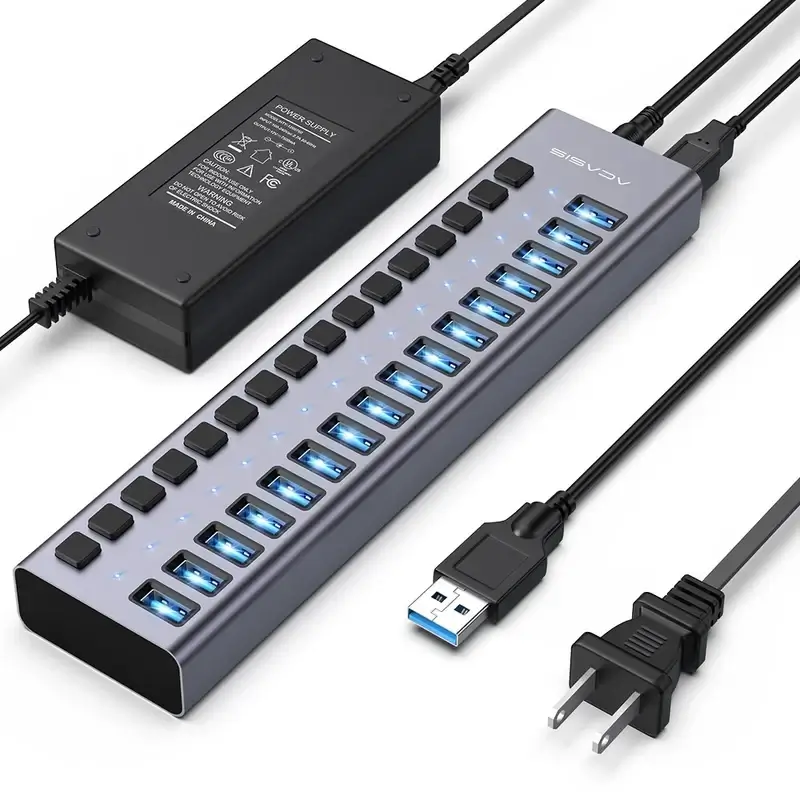 עמדת טעינה מהירה לסלולריםטאבלט 16 חיבורי USB 3.1 בצבע אפור Acasis AC-HS716 עמדת טעינה מהירה לסלולריםטאבלט 16 חיבורי USB 3.1 בצבע אפור Acasis AC-HS716