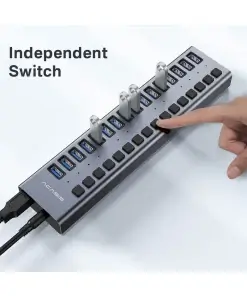 עמדת טעינה מהירה לסלולריםטאבלט 16 חיבורי USB 3.1 בצבע אפור Acasis AC-HS716