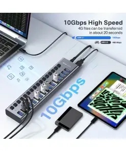 עמדת טעינה מהירה לסלולריםטאבלט 16 חיבורי USB 3.1 בצבע אפור Acasis AC-HS716